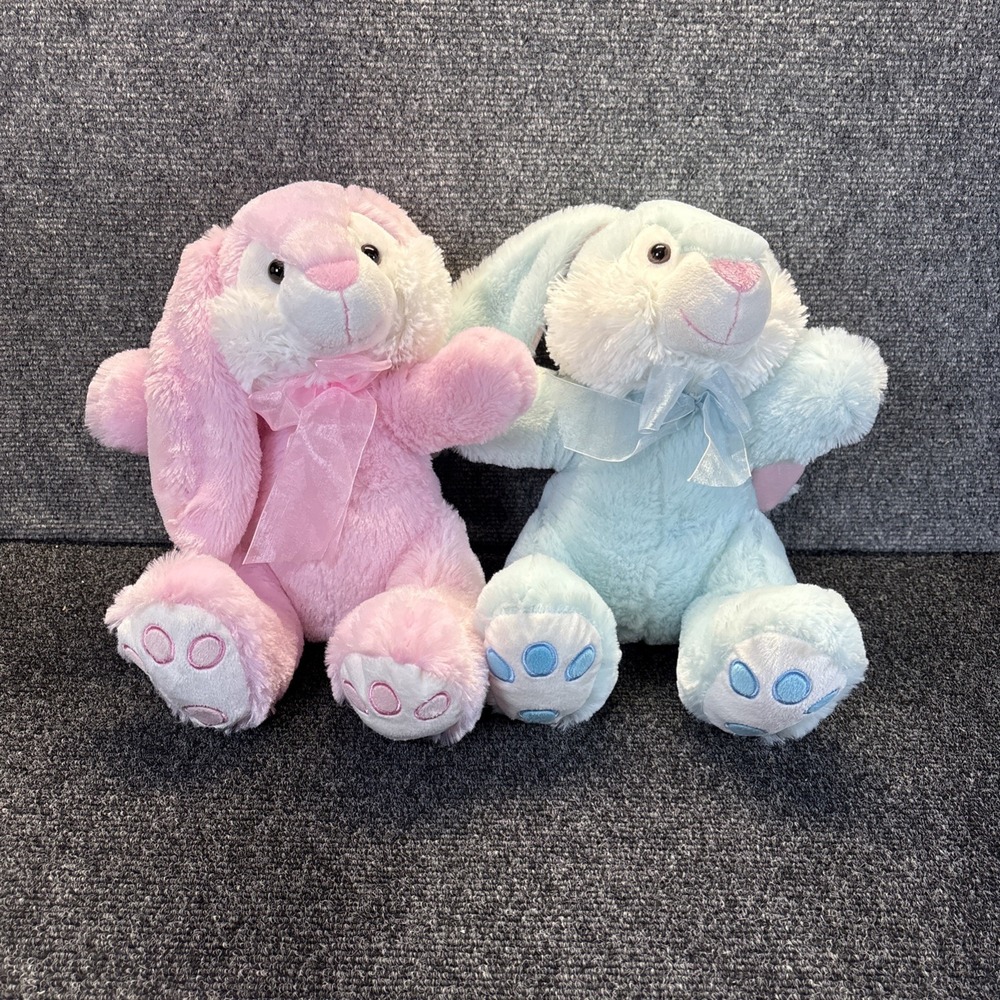 Way To Celebrate~Bunny Plush Lot~Blue & Pink w/Embroidered Feet and Bows